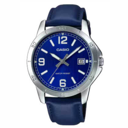 Casio General MTP-V004L-2B Navy Blue Leather Band Men Watch